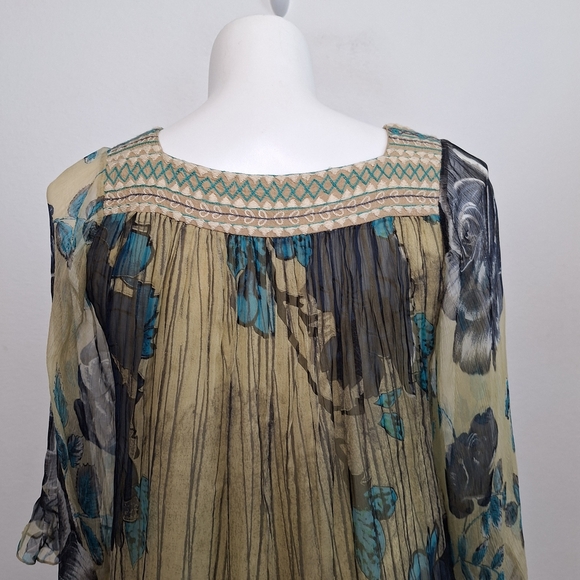 Rancho Estancia Embroidered Floral Fairy Wide Bell Sleeve Babydoll Blouse Size M - Picture 9 of 15